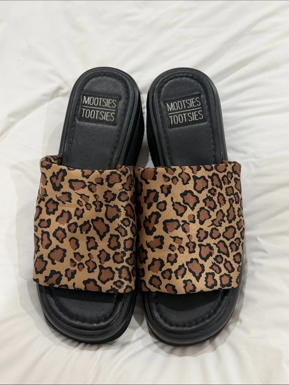 Mootsies Tootsies Leopard Print Slide Sandals in Brown and Black
